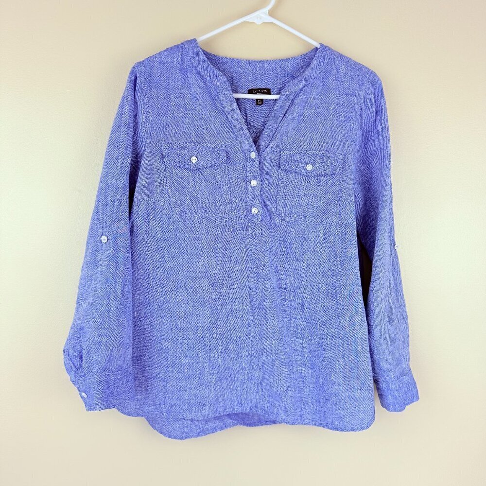 Talbots 100% Linen Popover Blouse | Petite MP | Lightweight & Breezy